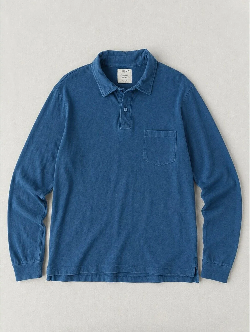 J.Crew Ringspun Jersey Long Sleeve Pocket Polo Shirt Blue Men's M